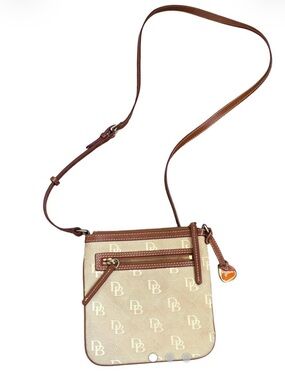 Dooney & Bourke Cream Monogram Crossbody with Brown Trim